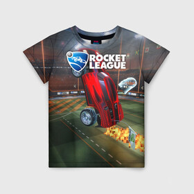 Детская футболка 3D с принтом Rocket League в Курске, 100% гипоаллергенный полиэфир | прямой крой, круглый вырез горловины, длина до линии бедер, чуть спущенное плечо, ткань немного тянется | Тематика изображения на принте: cars | game | games | rocket league | гонка | гонки | машина | машины | рокет лига