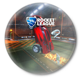 Значок с принтом Rocket League в Курске,  металл | круглая форма, металлическая застежка в виде булавки | cars | game | games | rocket league | гонка | гонки | машина | машины | рокет лига