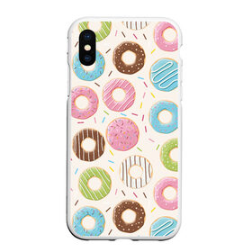 Чехол для iPhone XS Max матовый с принтом Пончики / Donuts в Курске, Силикон | Область печати: задняя сторона чехла, без боковых панелей | bagel | cookies | donut | pastry | pie | ring | бублик | выпечка | колечко | печенье | пирожок | пончик