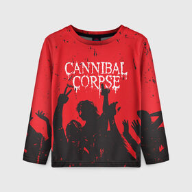 Детский лонгслив 3D с принтом Cannibal Corpse | Труп Каннибала (Z) в Курске, 100% полиэстер | длинные рукава, круглый вырез горловины, полуприлегающий силуэт
 | Тематика изображения на принте: cannibal | cannibal corpse | corpse | death metal | deathgrind | алекс уэбстер | брутальный дэт метал | дэт метал | дэтграйнд | пол мазуркевич | роб барретт | труп каннибала