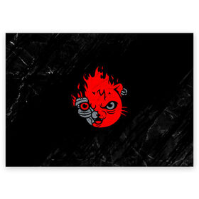 Поздравительная открытка с принтом CYBERPUNK 2077 КОТ КИАНУ РИВЗ в Курске, 100% бумага | плотность бумаги 280 г/м2, матовая, на обратной стороне линовка и место для марки
 | cat | cd project red | cyberpunk 2077 | demon | keanu reeves | kitty | maelstrom | militech | quadra | samurai | smile | trauma | trauma team | демон | киану ривз | киберпанк 2077 | кот | милитех | самурай | смайл