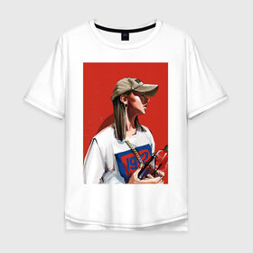 Мужская футболка хлопок Oversize с принтом Девушка в бейсболке в Курске, 100% хлопок | свободный крой, круглый ворот, “спинка” длиннее передней части | fashion | street art | авторская | иллюстрация | мода