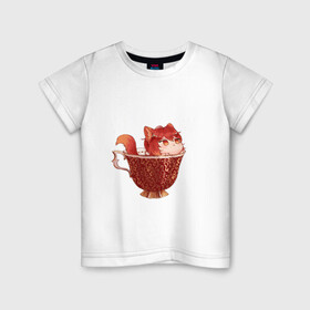 Детская футболка хлопок с принтом Котик Дилюк в Курске, 100% хлопок | круглый вырез горловины, полуприлегающий силуэт, длина до линии бедер | арт | дилюк | кружка | кружка чая | милый парень | неко | рисунок | чашка