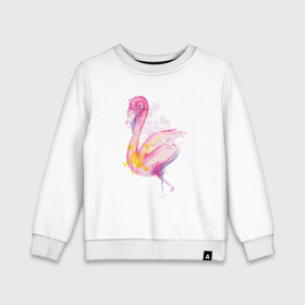Детский свитшот хлопок с принтом Фламинго рисунок акварелью в Курске, 100% хлопок | круглый вырез горловины, эластичные манжеты, пояс и воротник | africa | afrika | aquarel | bird | fashion | flamingo | paint | painted | pink flamingo | summer | watercolor | watercolour | акварельный рисунок | африка | красками | краски | лето | мода | нарисованный фламинго | птица | розовый фламинго | 