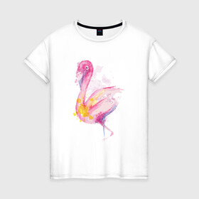 Женская футболка хлопок с принтом Фламинго рисунок акварелью в Курске, 100% хлопок | прямой крой, круглый вырез горловины, длина до линии бедер, слегка спущенное плечо | africa | afrika | aquarel | bird | fashion | flamingo | paint | painted | pink flamingo | summer | watercolor | watercolour | акварельный рисунок | африка | красками | краски | лето | мода | нарисованный фламинго | птица | розовый фламинго | 