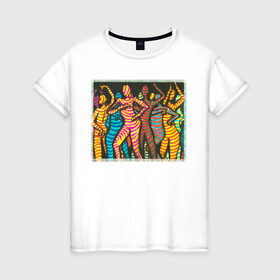 Женская футболка хлопок с принтом Люди в танце Дискотека в Курске, 100% хлопок | прямой крой, круглый вырез горловины, длина до линии бедер, слегка спущенное плечо | движения | дискотека | линии | люди | музыка | отрыв | песни | скопление | танец | тела