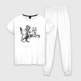 Женская пижама хлопок с принтом Верхом на Бабре в Курске, 100% хлопок | брюки и футболка прямого кроя, без карманов, на брюках мягкая резинка на поясе и по низу штанин | Тематика изображения на принте: бабр | байкал | сибирь