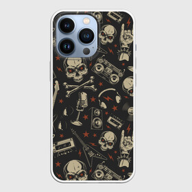 Чехол для iPhone 13 Pro с принтом Рок музыка в Курске,  |  | guitar | microph | music | punk | rock | skeleton | skull | speakers | tape recorder | vinyl record | аудиокассета | басс гитара | виниловая пластинка | гитара | колонки | магнитофон | микрофон | музыка | наушники | панк | р