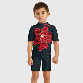 Детский купальный костюм 3D с принтом Пион в Курске, Полиэстер 85%, Спандекс 15% | застежка на молнии на спине | красный цветок | лето | пион | цветы