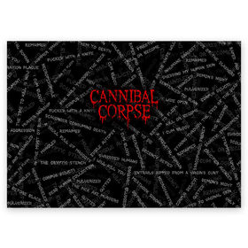 Поздравительная открытка с принтом Cannibal Corpse | Songs (Z) в Курске, 100% бумага | плотность бумаги 280 г/м2, матовая, на обратной стороне линовка и место для марки
 | cannibal | cannibal corpse | corpse | death metal | deathgrind | алекс уэбстер | брутальный дэт метал | дэт метал | дэтграйнд | пол мазуркевич | роб барретт | труп каннибала