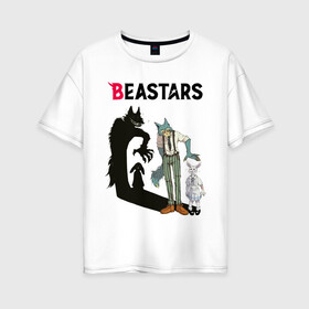 Женская футболка хлопок Oversize с принтом BEASTARS, Выдающиеся звери в Курске, 100% хлопок | свободный крой, круглый ворот, спущенный рукав, длина до линии бедер
 | anime | beastars | manga | аниме | выдающиеся звери | манга