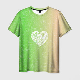 Мужская футболка 3D с принтом Сердечко АПВ 5ЗП в Курске, 100% полиэфир | прямой крой, круглый вырез горловины, длина до линии бедер | Тематика изображения на принте: qr код | амулет | антивирус | антидепрессант | антистресс | градиент | зеленый | иммуномодулятор | коллаж | оберег | персиковый | сердечко | талисман