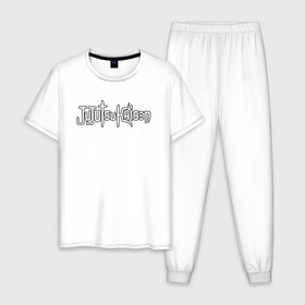 Мужская пижама хлопок с принтом JUJUTSU KAISEN белая надпись в Курске, 100% хлопок | брюки и футболка прямого кроя, без карманов, на брюках мягкая резинка на поясе и по низу штанин
 | anime | japan | japanese | jujutsu | jujutsu kaisen | kaisen | sukuna | аниме | двуликий призрак | иероглифы | инумаки | итадори | итадори юдзи | магическая битва | нобара | панда | рёмен | рёмен сукуна | сатору | сукуна | юдзи