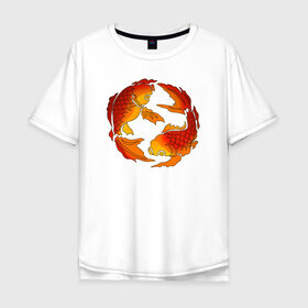 Мужская футболка хлопок Oversize с принтом Карпы Кои в Курске, 100% хлопок | свободный крой, круглый ворот, “спинка” длиннее передней части | Тематика изображения на принте: fish | japan | koi | животные | иероглифы | карпы | кои | рыбы | цветы | япония