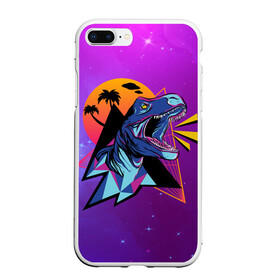 Чехол для iPhone 7Plus/8 Plus матовый с принтом Retrowave Neon Dinosaur в Курске, Силикон | Область печати: задняя сторона чехла, без боковых панелей | Тематика изображения на принте: 1980 | 80s | geometry | retrowave | retrowave принт | rex | space | t rex | trex | tropical | восьмидесятые | геометрия | космос | нео | неоновый динозавр | пальмы | рекс | ретровейв | рисунок динозавра | тираннозавр | тиранозавр