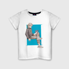 Детская футболка хлопок с принтом Современный Альбедо в Курске, 100% хлопок | круглый вырез горловины, полуприлегающий силуэт, длина до линии бедер | Тематика изображения на принте: альбедо | арт | блондин | милый парень | рисунок