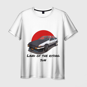 Мужская футболка 3D с принтом Land of the rising sun в Курске, 100% полиэфир | прямой крой, круглый вырез горловины, длина до линии бедер | Тематика изображения на принте: ae86 | drift | hachiroku | initial d | trueno | инициал ди | хачироку