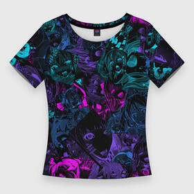 Женская футболка 3D Slim с принтом Neon Ahegao в Курске,  |  | ahegao | anume | manga | neon | аниме | ахегао | коллаж | манга | неон | неоновый | паттерн