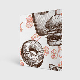 Холст квадратный с принтом Вкусности в Курске, 100% ПВХ |  | Тематика изображения на принте: бургер | вкусности | еда | пончик | попкорн | фастфуд | хот дог