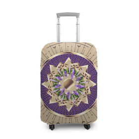 Чехол для чемодана 3D с принтом Ведьмовский круг в Курске, 86% полиэфир, 14% спандекс | двустороннее нанесение принта, прорези для ручек и колес | ведьмы | золото | кристалы | растения | узелки | узор | цветы