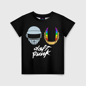 Детская футболка 3D с принтом Daft Punk в Курске, 100% гипоаллергенный полиэфир | прямой крой, круглый вырез горловины, длина до линии бедер, чуть спущенное плечо, ткань немного тянется | daft punk | дафт панк | дафт панк арт | дафт панк шлемы | электронная музыка