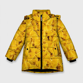 Зимняя куртка для девочек 3D с принтом Макароны бабочки в Курске, ткань верха — 100% полиэстер; подклад — 100% полиэстер, утеплитель — 100% полиэстер. | длина ниже бедра, удлиненная спинка, воротник стойка и отстегивающийся капюшон. Есть боковые карманы с листочкой на кнопках, утяжки по низу изделия и внутренний карман на молнии. 

Предусмотрены светоотражающий принт на спинке, радужный светоотражающий элемент на пуллере молнии и на резинке для утяжки. | butterflies | dish | food | italy | noodles | pasta | side dish | бабочки | блюдо | гарнир | еда | италия | лапша | макароны | паста