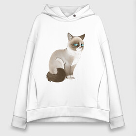 Женское худи Oversize хлопок с принтом Grumpy Cat в Курске, френч-терри — 70% хлопок, 30% полиэстер. Мягкий теплый начес внутри —100% хлопок | боковые карманы, эластичные манжеты и нижняя кромка, капюшон на магнитной кнопке | grumpy cat | грустный кот | кот мем | мем | сердитая кошка