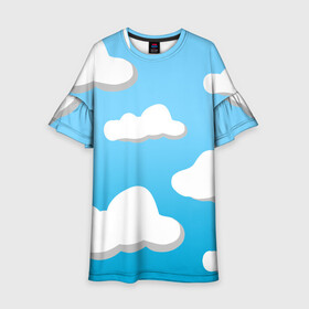 Детское платье 3D с принтом Небо в Курске, 100% полиэстер | прямой силуэт, чуть расширенный к низу. Круглая горловина, на рукавах — воланы | Тематика изображения на принте: весна | лето | минимализм | небо | облака