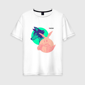 Женская футболка хлопок Oversize с принтом Beastars в Курске, 100% хлопок | свободный крой, круглый ворот, спущенный рукав, длина до линии бедер
 | beastars | волк | кролик | круги