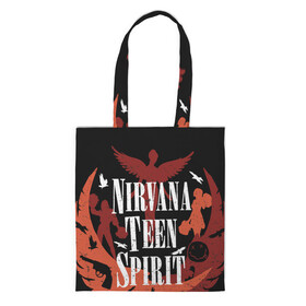 Шоппер 3D с принтом NIRVANA TEEN SPIRIT в Курске, 100% полиэстер | Плотность: 200 г/м2; Размер: 34×35 см; Высота лямок: 30 см | art | cobain | curt | girl | grunge | metal | music | nirvana | punk | rock | spiritm | usa | гранж | группа | кобэйн | курт | метал | музыка | нирвана | панк | рисунок | рок | сша