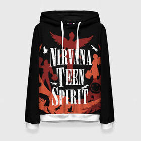 Женская толстовка 3D с принтом NIRVANA TEEN SPIRIT в Курске, 100% полиэстер  | двухслойный капюшон со шнурком для регулировки, мягкие манжеты на рукавах и по низу толстовки, спереди карман-кенгуру с мягким внутренним слоем. | art | cobain | curt | girl | grunge | metal | music | nirvana | punk | rock | spiritm | usa | гранж | группа | кобэйн | курт | метал | музыка | нирвана | панк | рисунок | рок | сша