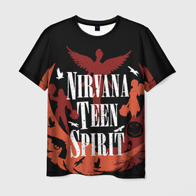 Мужская футболка 3D с принтом NIRVANA TEEN SPIRIT в Курске, 100% полиэфир | прямой крой, круглый вырез горловины, длина до линии бедер | art | cobain | curt | girl | grunge | metal | music | nirvana | punk | rock | spiritm | usa | гранж | группа | кобэйн | курт | метал | музыка | нирвана | панк | рисунок | рок | сша