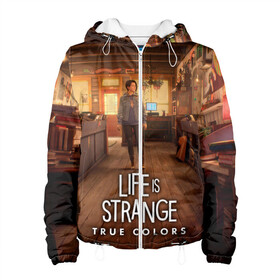 Женская куртка 3D с принтом Life Is Strange True Colors в Курске, ткань верха — 100% полиэстер, подклад — флис | прямой крой, подол и капюшон оформлены резинкой с фиксаторами, два кармана без застежек по бокам, один большой потайной карман на груди. Карман на груди застегивается на липучку | Тематика изображения на принте: art | colors | game | is | life | strange | true | арт | жизнь | игра | краска | настоящий | странная | цвет | штука