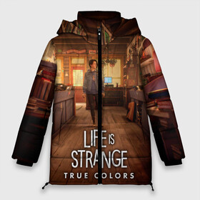 Женская зимняя куртка Oversize с принтом Life Is Strange True Colors в Курске, верх — 100% полиэстер; подкладка — 100% полиэстер; утеплитель — 100% полиэстер | длина ниже бедра, силуэт Оверсайз. Есть воротник-стойка, отстегивающийся капюшон и ветрозащитная планка. 

Боковые карманы с листочкой на кнопках и внутренний карман на молнии | Тематика изображения на принте: art | colors | game | is | life | strange | true | арт | жизнь | игра | краска | настоящий | странная | цвет | штука