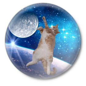 Значок с принтом Кисулькин в космосе в Курске,  металл | круглая форма, металлическая застежка в виде булавки | астроном пушистый | барсик | звезды | космос | котики | коты