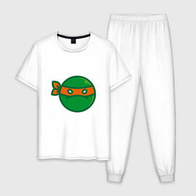 Мужская пижама хлопок с принтом Michelangelo в Курске, 100% хлопок | брюки и футболка прямого кроя, без карманов, на брюках мягкая резинка на поясе и по низу штанин
 | donatello | leonardo | michelangelo | ninja | pizza | raphael | turtles | донателло | животные | карате | комикс | комиксы | леонардо | микеланджело | мультфильм | мутант | мутанты | ниндзя | пицца | рафаэль | сплинтер | супергерой