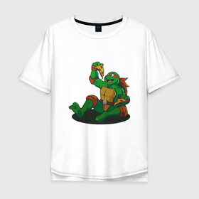 Мужская футболка хлопок Oversize с принтом Pizza - Ninja Turtles в Курске, 100% хлопок | свободный крой, круглый ворот, “спинка” длиннее передней части | donatello | leonardo | michelangelo | ninja | pizza | raphael | turtles | донателло | животные | карате | комикс | комиксы | леонардо | микеланджело | мультфильм | мутант | мутанты | ниндзя | пицца | рафаэль | сплинтер | супергерой