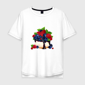 Мужская футболка хлопок Oversize с принтом Черничный чизкейк в Курске, 100% хлопок | свободный крой, круглый ворот, “спинка” длиннее передней части | еда | клубника | сладости | торт | черника | ягоды