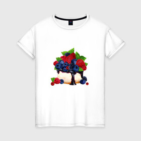 Женская футболка хлопок с принтом Черничный чизкейк в Курске, 100% хлопок | прямой крой, круглый вырез горловины, длина до линии бедер, слегка спущенное плечо | еда | клубника | сладости | торт | черника | ягоды