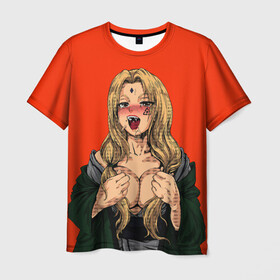 Мужская футболка 3D с принтом Ahegao Цунаде в Курске, 100% полиэфир | прямой крой, круглый вырез горловины, длина до линии бедер | Тематика изображения на принте: ahegao | anime | anime girl | ахегао | девушка | охегао | семпай | цунаде | цунадэ