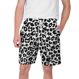 Мужские шорты 3D с принтом Снежный Барс в Курске,  полиэстер 100% | прямой крой, два кармана без застежек по бокам. Мягкая трикотажная резинка на поясе, внутри которой широкие завязки. Длина чуть выше колен | Тематика изображения на принте: cheetah | leopard | wool | барс | леопард