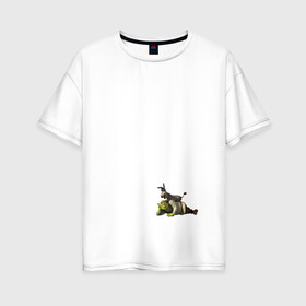 Женская футболка хлопок Oversize с принтом Шрек в Курске, 100% хлопок | свободный крой, круглый ворот, спущенный рукав, длина до линии бедер
 | кот в сапогах | осел | фиона | чаминг | шрек