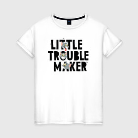 Женская футболка хлопок с принтом Little Trouble Maker в Курске, 100% хлопок | прямой крой, круглый вырез горловины, длина до линии бедер, слегка спущенное плечо | tom  jerry | tom and jerry | vdzabma | джерри | том | том  джерри | том и джерри