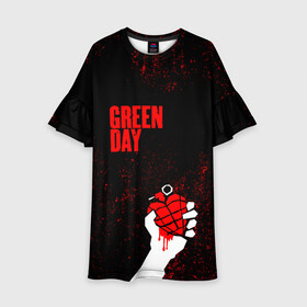 Детское платье 3D с принтом green day в Курске, 100% полиэстер | прямой силуэт, чуть расширенный к низу. Круглая горловина, на рукавах — воланы | Тематика изображения на принте: american idiot | boulevard of broke | day | green | green day | green day hits | green day lyrics | green day mix | green day music video | green day official | green day songs | green day videos | greenday | music | music video | official | warner record