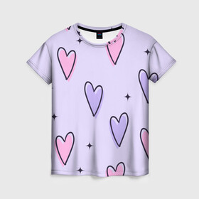 Женская футболка 3D с принтом Нежности и милости в Курске, 100% полиэфир ( синтетическое хлопкоподобное полотно) | прямой крой, круглый вырез горловины, длина до линии бедер | love | nice | любовь | мерцание | милота | нежность | сердечки | сердца