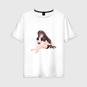 Женская футболка хлопок Oversize с принтом Отдыхающая Ху Тао в Курске, 100% хлопок | свободный крой, круглый ворот, спущенный рукав, длина до линии бедер
 | арт | милая девушка | отдых | привидение | призрак | рисунок | ху тао