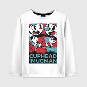 Детский лонгслив хлопок с принтом Cuphead and Mugman в Курске, 100% хлопок | круглый вырез горловины, полуприлегающий силуэт, длина до линии бедер | Тематика изображения на принте: cuphead | game | mugman | арт | голова | игра | капхед | постер | чашка