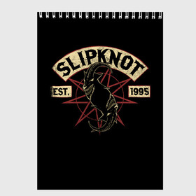 Скетчбук с принтом Slipknot (1995) в Курске, 100% бумага
 | 48 листов, плотность листов — 100 г/м2, плотность картонной обложки — 250 г/м2. Листы скреплены сверху удобной пружинной спиралью | metal | music | rock | slipknot | козел | логотип | металл | музыка | надпись | пентаграмма | рок | слипкнот | узор | цифры | чб | череп