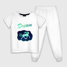 Детская пижама хлопок с принтом Dream в Курске, 100% хлопок |  брюки и футболка прямого кроя, без карманов, на брюках мягкая резинка на поясе и по низу штанин
 | Тематика изображения на принте: грива | звезды | лошадь | мечта | небо | пони | сказка | сон