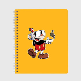 Тетрадь с принтом CUPHEAD КАПХЕД в Курске, 100% бумага | 48 листов, плотность листов — 60 г/м2, плотность картонной обложки — 250 г/м2. Листы скреплены сбоку удобной пружинной спиралью. Уголки страниц и обложки скругленные. Цвет линий — светло-серый
 | art | cartoon | cup | cuphead | devil | dice | game | king | mugman | the | арт | бос | босс | голова | демон | дьявол | игра | капхед | магмен | мультик | мультфильм | платформер | чаша | чашка | человек | черт